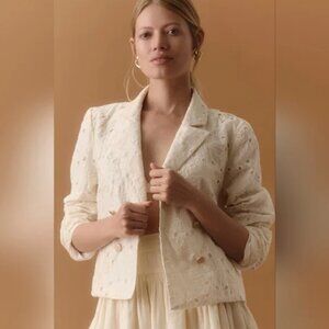 DOLAN White/Ivory Floral Eyelet Cropped Blazer - Size S